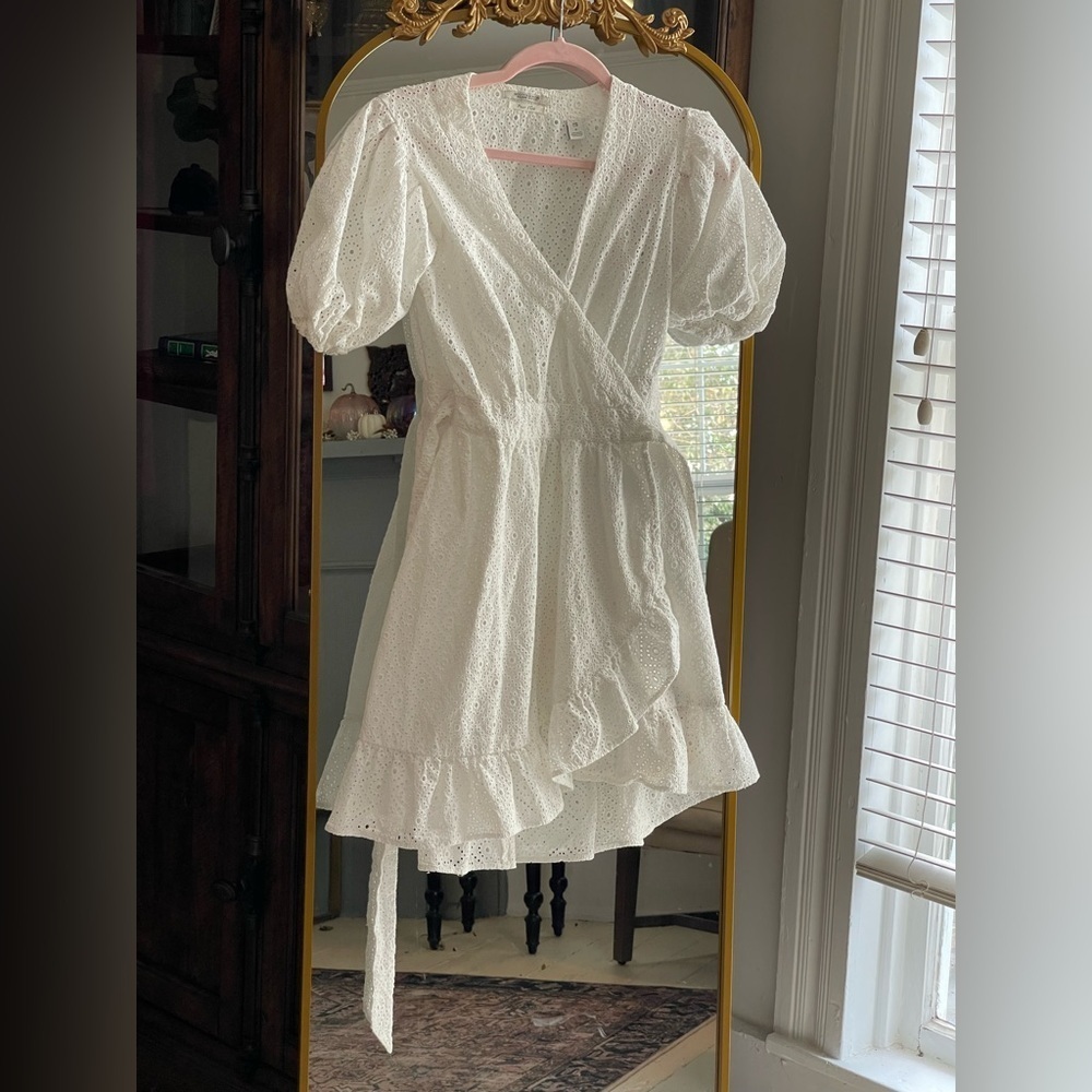 Scotch & Soda Broderick Anglaise Wrap 100% Cotton Eyelet Lace Mini Dress